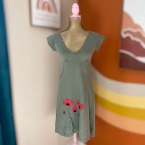 Synergy Organic Green with Red Poppies Cotton Dress